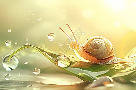 蜗牛和树叶的插画图片