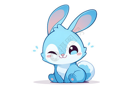 幸福的蓝色卡通兔子图片