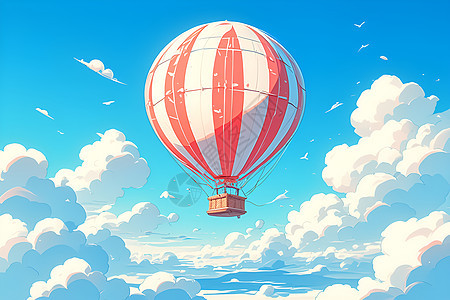 飘动在天空中的热气球图片