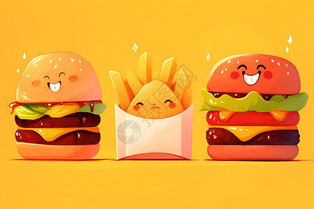 表情可爱的汉堡图片