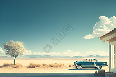 遥远沙漠公路上的汽车图片