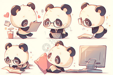 可爱熊猫沉浸在办公室图片