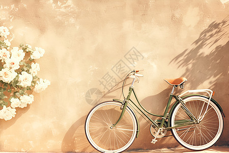 古朴迷人的绿色自行车图片