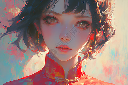 中式少女插画图片