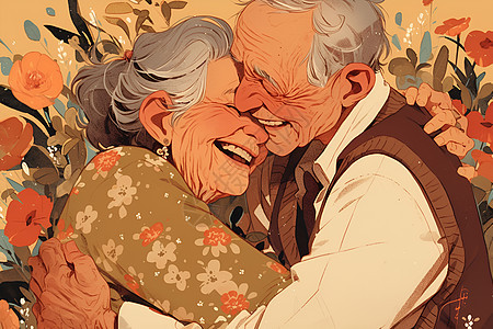 亲密拥抱的老年夫妻图片
