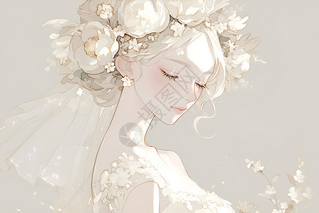 穿着白色礼服和花冠的图片