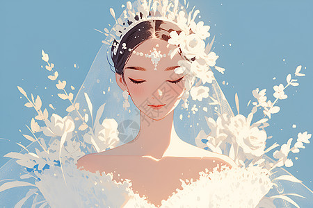 美丽的新娘穿着白色婚纱图片