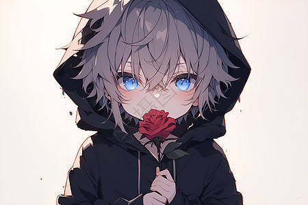 红玫瑰与银发男孩图片