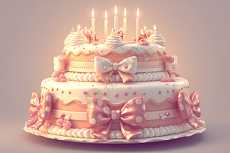 粉色蝴蝶结点缀的蛋糕图片