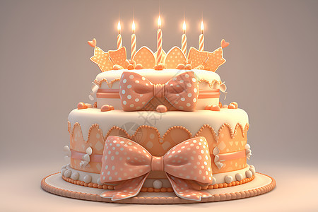 蝴蝶结装饰的生日蛋糕图片
