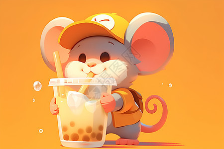 喝奶茶的卡通老鼠图片