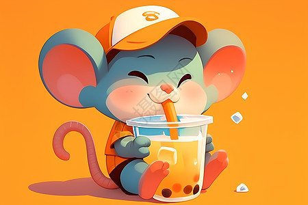 卡通小老鼠喝奶茶图片