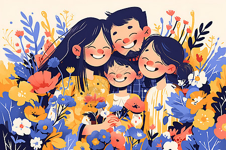 花海中的幸福家庭图片