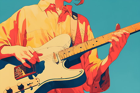吉他手表演的插画图片