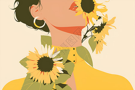 太阳花与优雅女孩图片