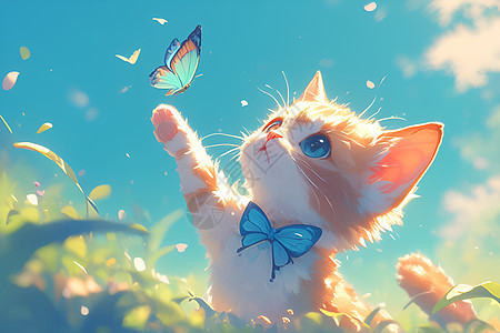 可爱小猫咪与蝴蝶图片