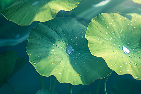 静谧莲叶上的水滴图片