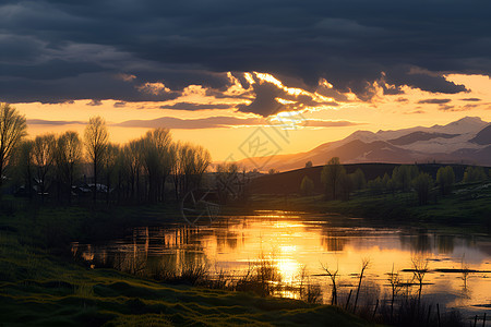 水边夕阳美景图片