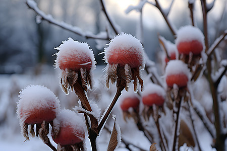 雪原中冰冻的植物图片