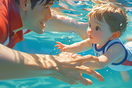 婴儿学习游泳图片