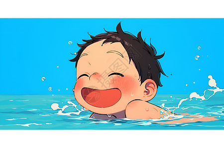 快乐的小男孩游泳图片