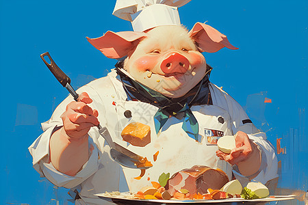 制作美食的猪厨师图片