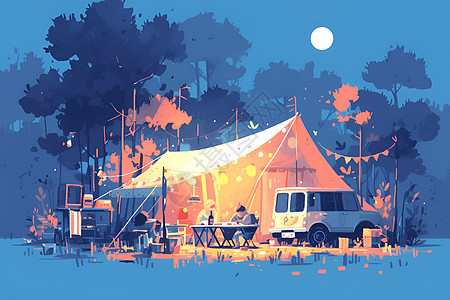 森林中的露营帐篷图片