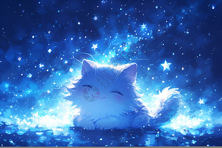 夜空下猫咪仰望星空图片