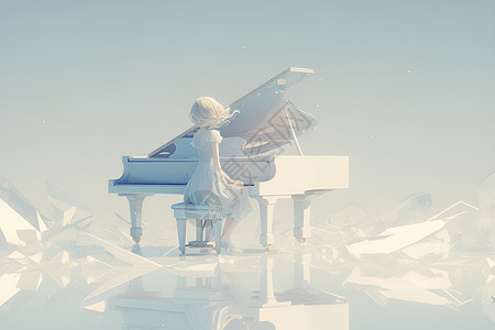 水边演奏钢琴的女孩图片