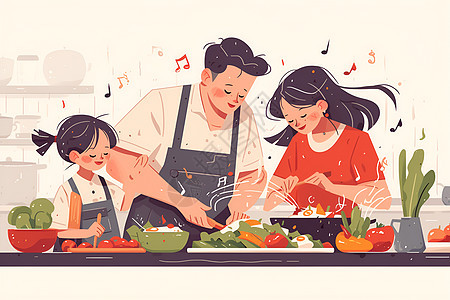 快乐烹饪的一家人图片