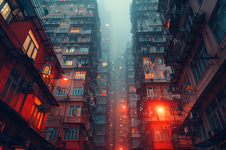 夜幕下的城市大楼图片