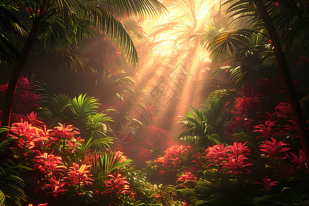 阳光下的热带花园图片