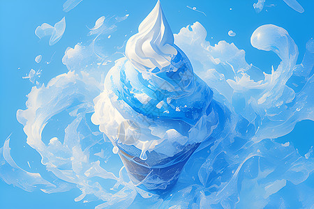 蓝白相间冰淇淋融化图片