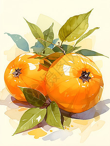 两个柿子的水彩画图片