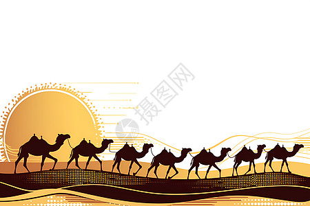 沙漠中行进的骆驼群图片