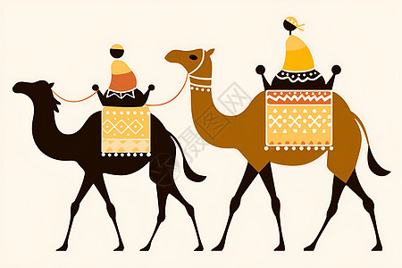 沙漠上骑行的骆驼图片
