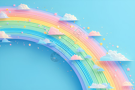 立体彩虹和白云图片