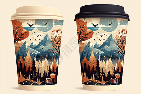 自然风景包装的咖啡杯图片