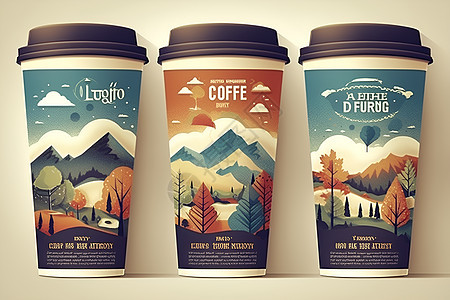 山林画的咖啡杯包装图片