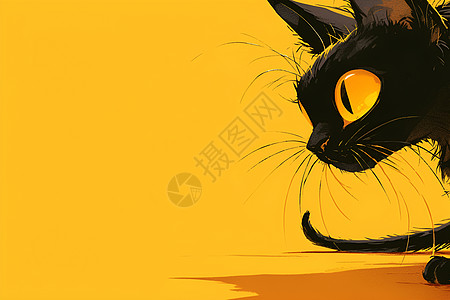 黑猫嬉戏在黄色背景上图片