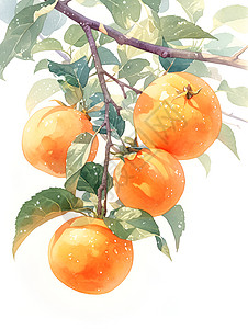 水彩柿子插图图片