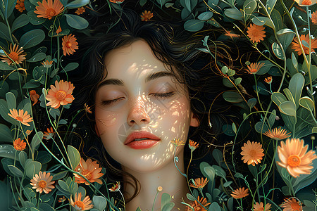 躺在花丛中的女子图片