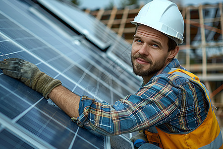 修复太阳能板的工人图片