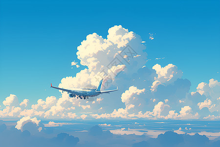 画作的飞机和云彩图片