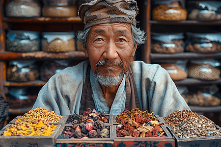 药材前的中医图片