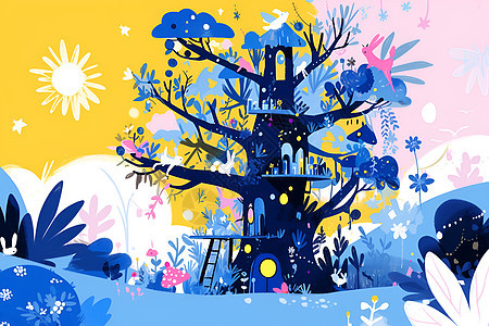 奇幻的大树插画图片