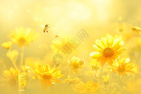 黄花间飞舞的蜜蜂图片