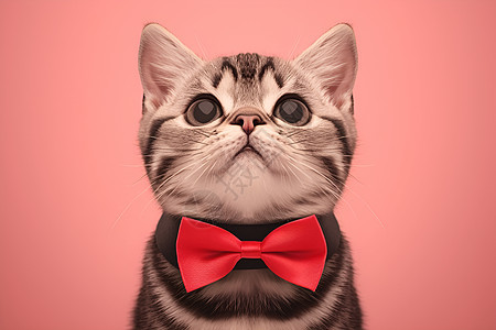 可爱猫咪戴着红色领结图片