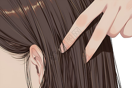 女孩黑发中的手指图片