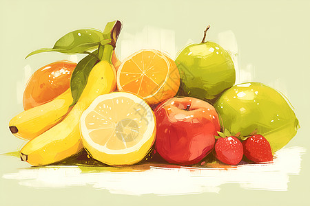 水彩风格的水果绘画图片